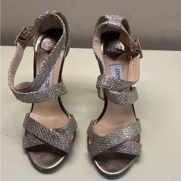 Jimmy Choo Silver Stiletto Heels with Strappy Design - Picture 8 of 9